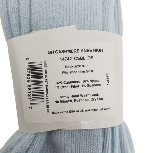 NEW Garnet Hill Socks Knee High 9-11 Rainwater Blue 82% Cashmere Warm Holiday - Picture 4 of 4